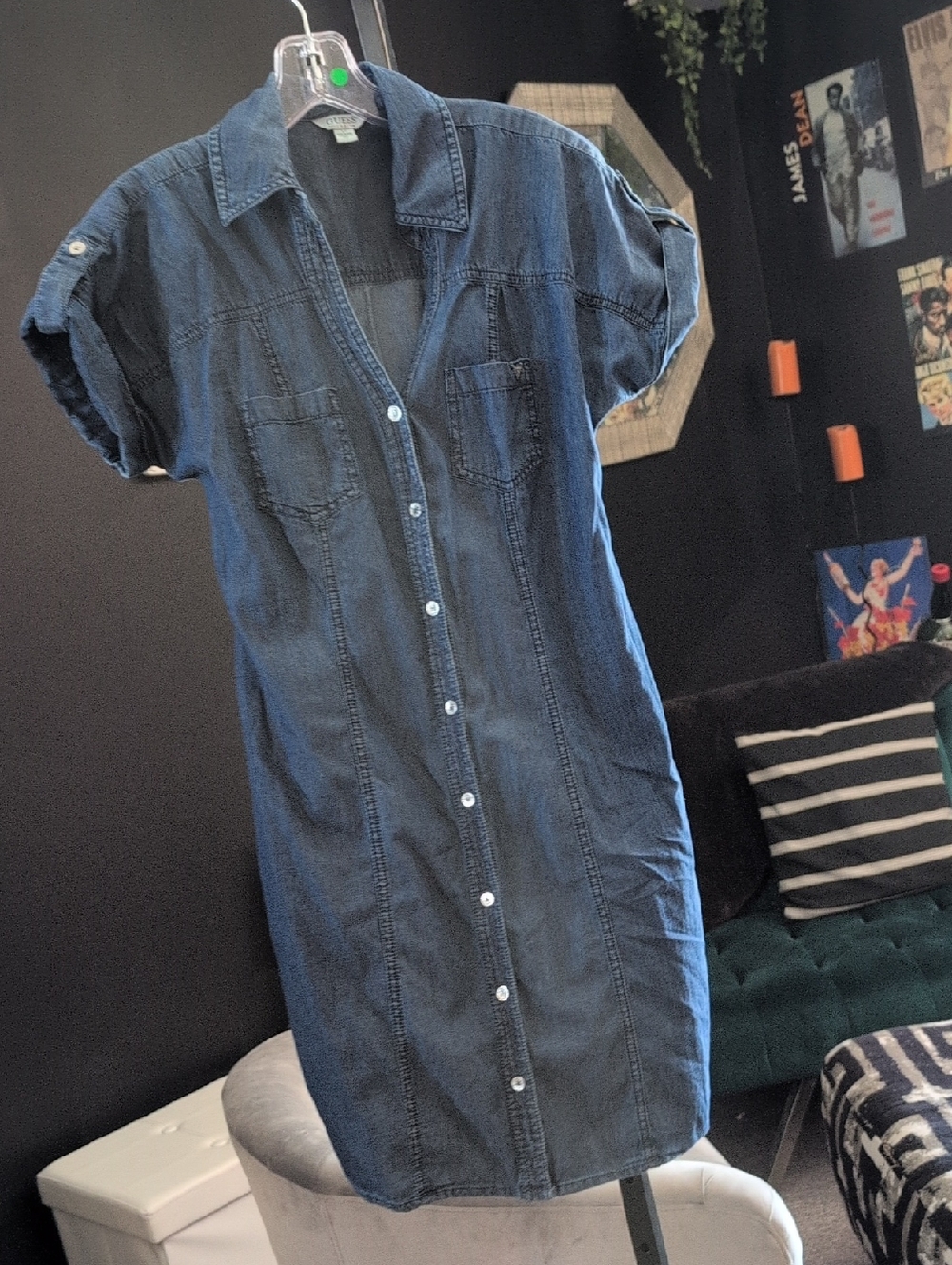 Guess Dark Blue Denim Shirt Dress